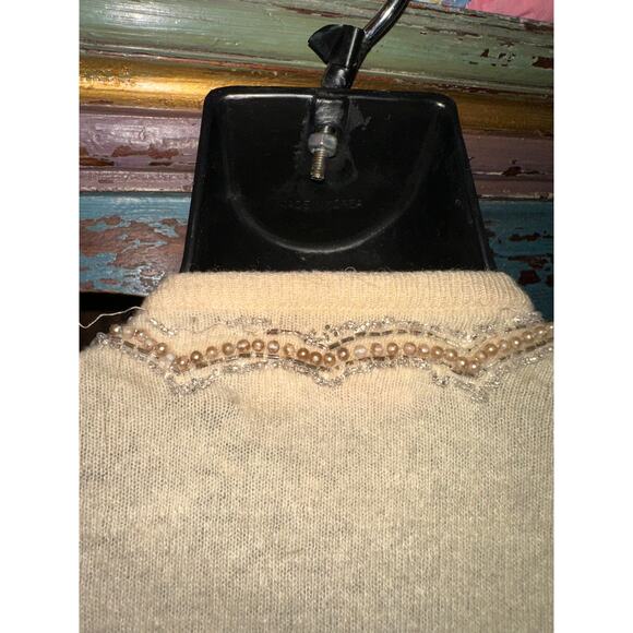 VINTAGE 50'S 60'S BONNIE BRIAR 100% CASHMERE BEADED PEARLS CARDIGAN SWEATER - Picture 9 of 11